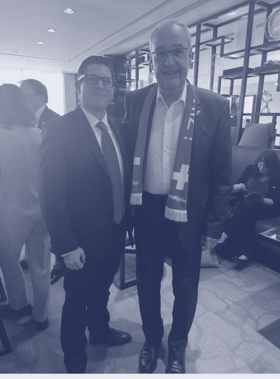 Alex Servin with Guy Parmelin, President of the Swiss Confederation, at an event hosted by the Embassy of Switzerland in Mexico